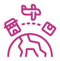 Pink icon of plane above the world