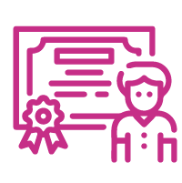 Pink icon of a certificate and person
