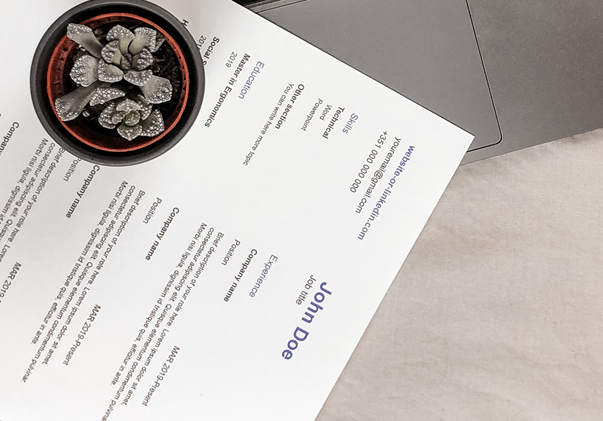 A document with curriculum vitae information on it