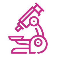 Pink icon of a microscope