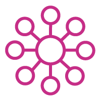 Pink icon of circle surrounded by other circles