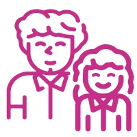 Pink icon of an adult and child