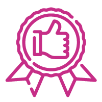 Pink icon of rosette with thumbs up inside