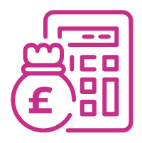 Pink icon of calculator and money bag