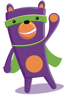 A cartoon bear wearing a cape and eye mask