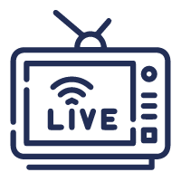Blue icon of a tv with the word Live on