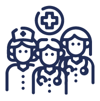 Blue icon of three nurses